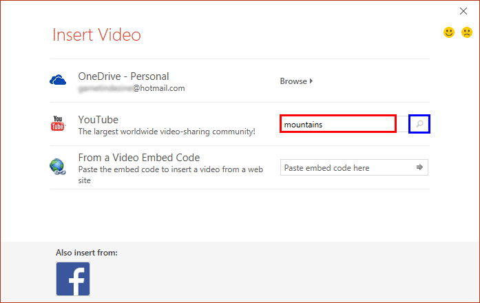 Insert Video dialog box Insert Video dialog box