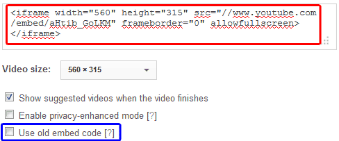 New embed code in YouTube