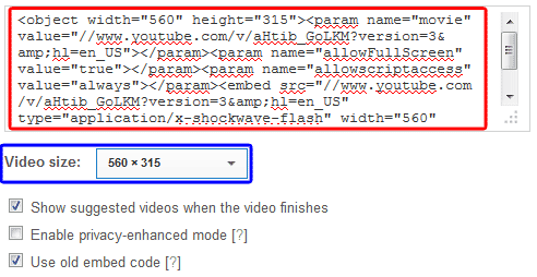 Old embed code in YouTube