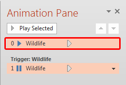 Animation listed for video clip within Animation Pane