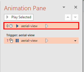 Animation listed for video clip within Animation Pane