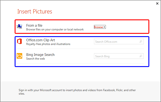 Insert Pictures dialog box Insert Pictures dialog box