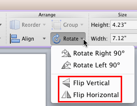 Flip options within the Rotate drop-down gallery