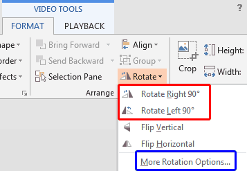 Rotate options within the Rotate and Flip drop-down gallery