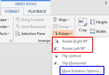 Rotate options within the Rotate and Flip drop-down gallery Rotate options within the Rotate and Flip drop-down gallery