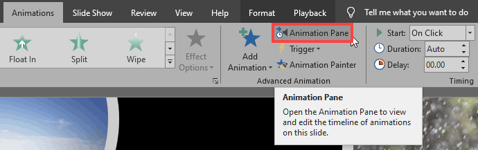 Click the Animations Pane button