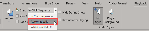 Play across slides option within the Start drop-down list Play across slides option within the Start drop-down list