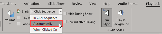 Play across slides option within the Start drop-down list