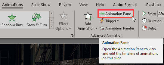 Click the Animations Pane button Click the Animations Pane button