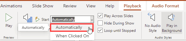 Play across slides option within the Start drop-down list