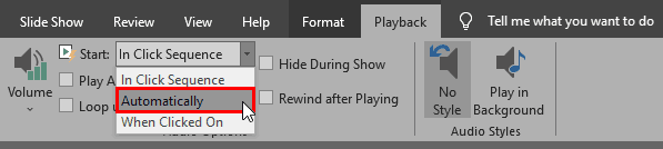 Play across slides option within the Start drop-down list Play across slides option within the Start drop-down list