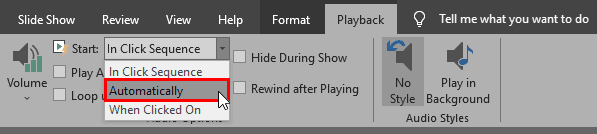 Play across slides option within the Start drop-down list