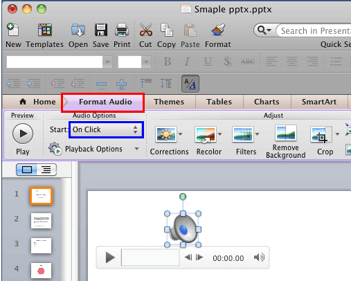Format Audio tab selected within the Ribbon