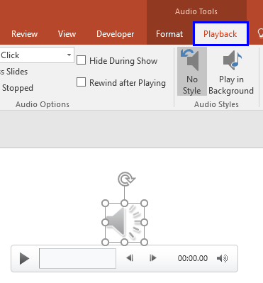 Audio Tools Playback tab selected within the Ribbon