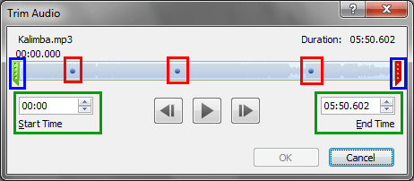 Trim Audio dialog box Trim Audio dialog box