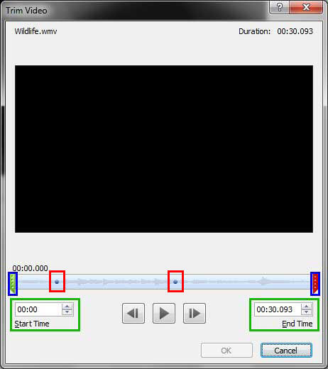 Trim Video dialog box Trim Video dialog box