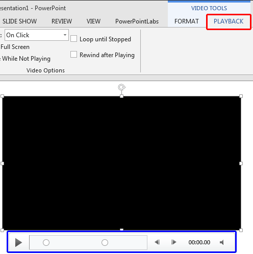 Video Tools Playback tab of the Ribbon