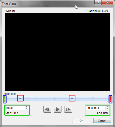 Trim Video dialog box