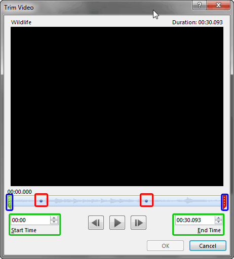 Trim Video dialog box Trim Video dialog box