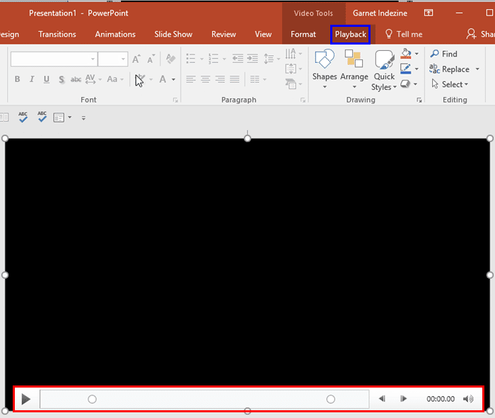 Video Tools Playback tab of the Ribbon