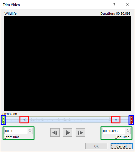 Trim Video dialog box Trim Video dialog box