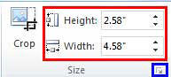 Height and Width values entered within the Size group
