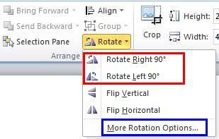 Rotate options within the Rotate and Flip drop-down gallery