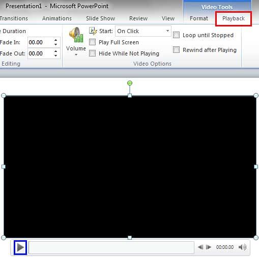 Video Tools Playback tab of the Ribbon Video Tools Playback tab of the Ribbon