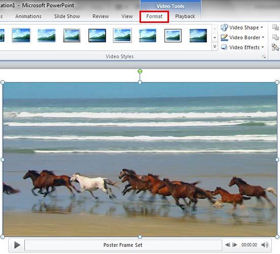Video Tools Format tab of the Ribbon