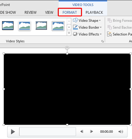Video Tools Format tab of the Ribbon