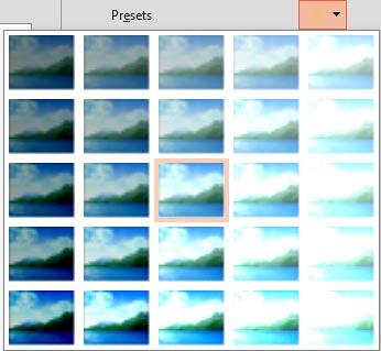 Presets drop-down gallery within the Format Video task pane Presets drop-down gallery within the Format Video task pane