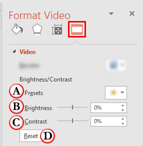 Video Correction options within the Format Video Task Pane