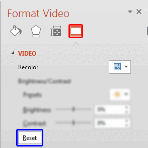 Video Recolor options within the Format Video Task Pane