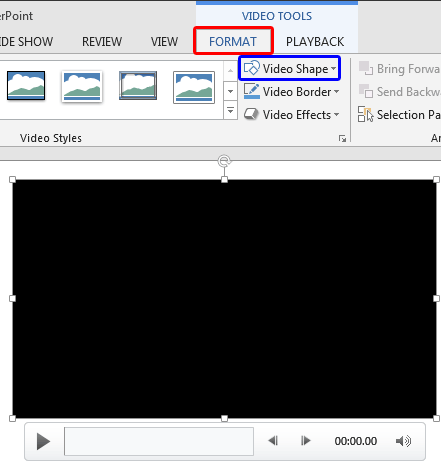 Video Tools Format tab of the Ribbon