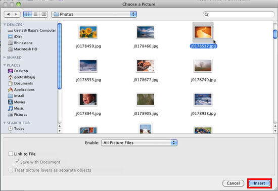 Choose a Picture dialog box