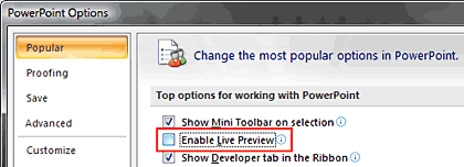 Enable/Disable Live Preview