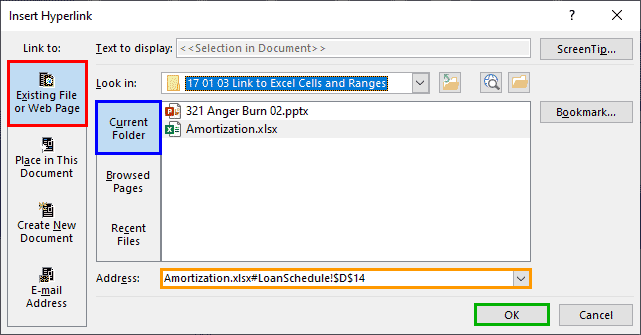 link powerpoint to excel cell