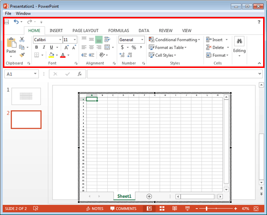 PowerPoint interface changed to Excel interface