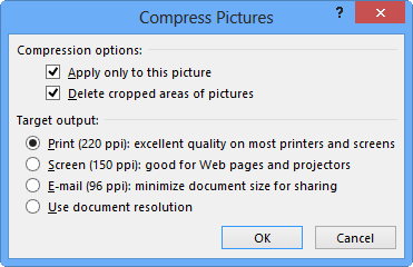 Compress Pictures dialog box