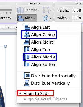 Align to Slide option selected in the Align or Distribute drop-down gallery