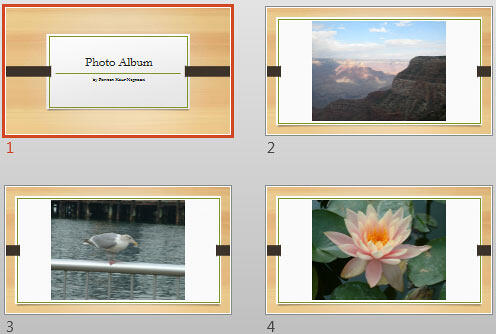 Photo Album presentation with a new Theme applied