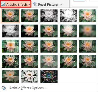 Artistic Effects drop-down gallery Artistic Effects drop-down gallery