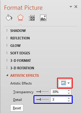 Artistic Effects options within the Format Picture Task Pane