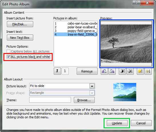 ALL pictures black and white checkbox selected