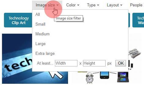 Bing Images Search by Size Filters