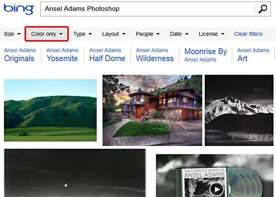 Pictures filtered to show "Color only" results