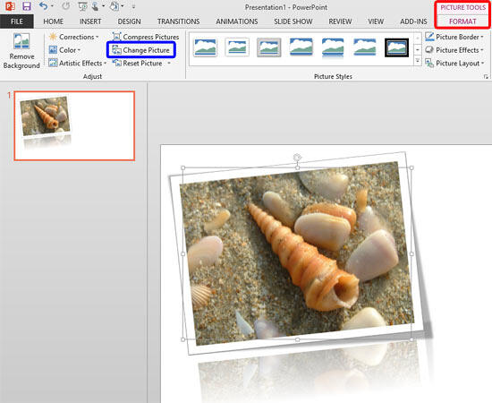 Change Picture button within the Picture Tools Format tab