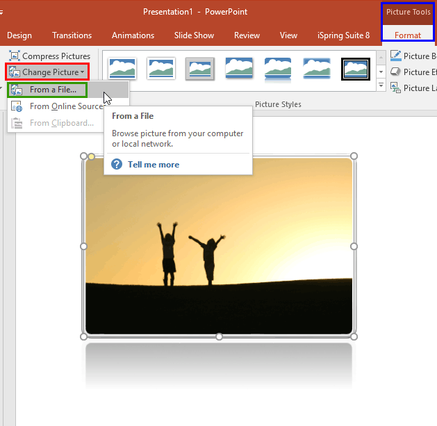 Change Picture button within the Picture Tools Format tab