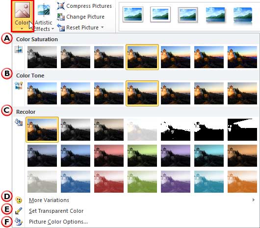Color drop-down gallery Color drop-down gallery