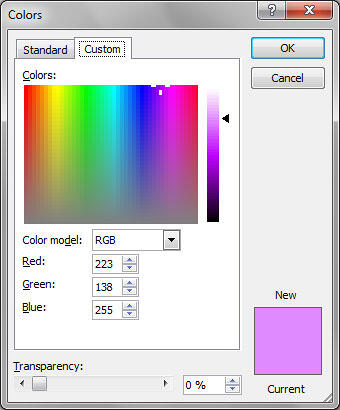 Custom tab within the Colors dialog box Custom tab within the Colors dialog box